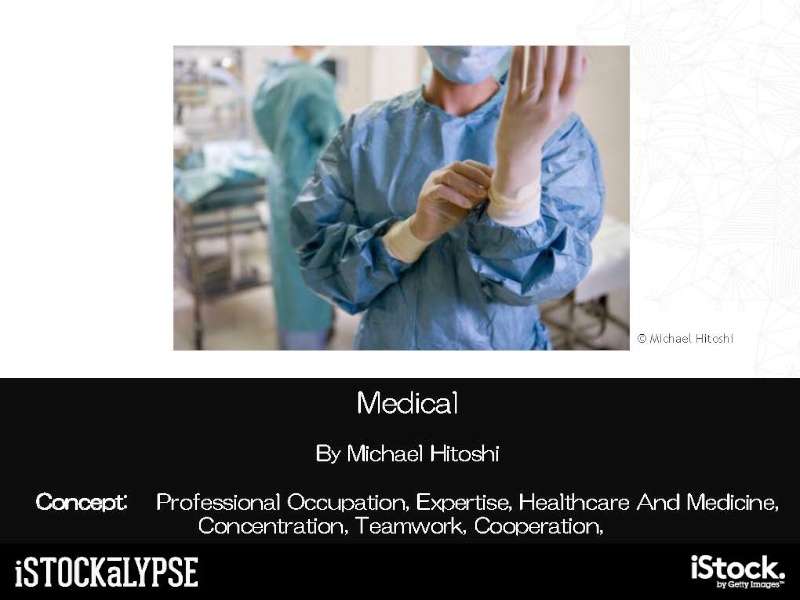 同一の作者による「メディカル（医療）」「テクノロジー」の例。撮影のためにモデルを使い、医師に指導してもらって撮影したという