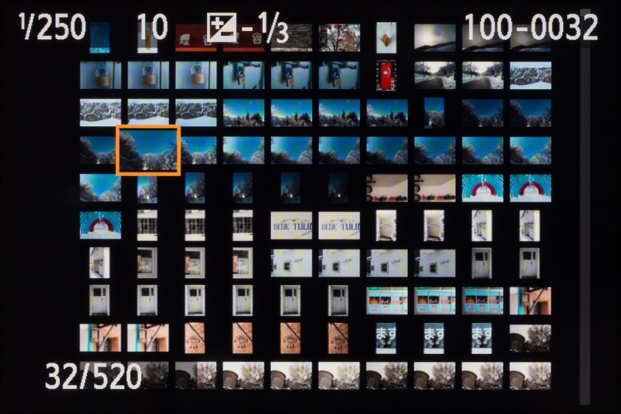 インデックス表示は、4枚と9枚に加えて36枚と100枚が追加された。