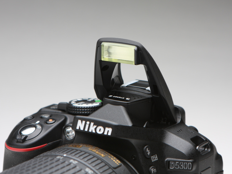 内蔵ストロボをポップアップしたところ。対応外付けストロボの装着でニコンクリエイティブライティングシステムの各機能を利用できるが、内蔵ストロボはアドバンストワイヤレスライティングのコマンダー機能を持たない。