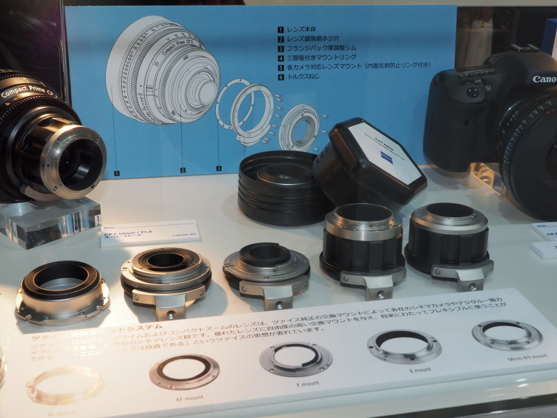 シネマレンズ、コンパクトプライムに関する展示もあった