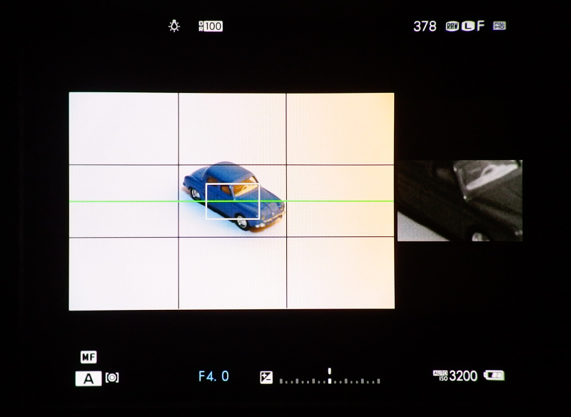2画面表示でサブ画面をデジタルスプリットイメージにしたところ。ピーキングも選択できる