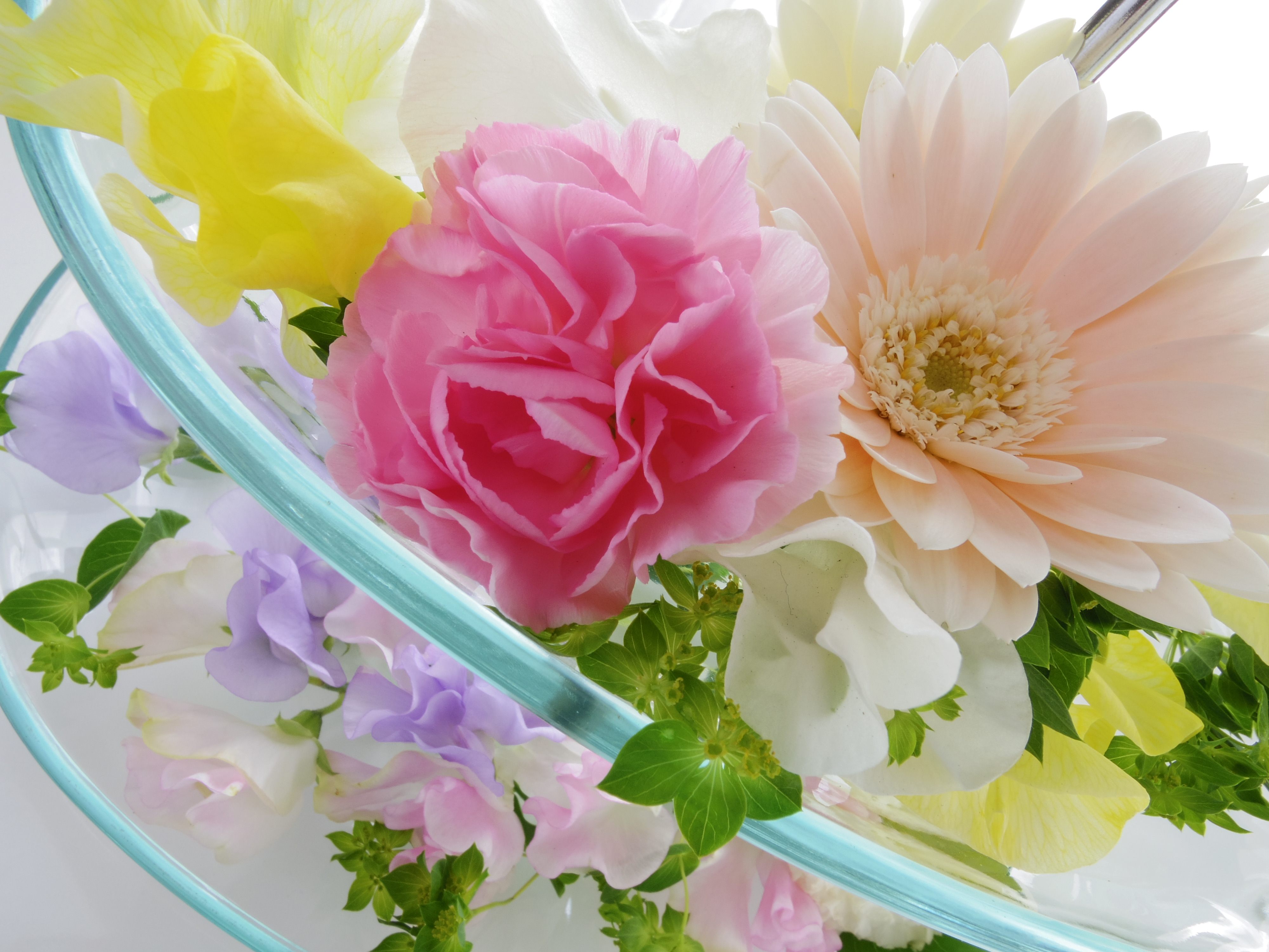 絞りを絞って下の段の花までシャープに写した広角レンズのテーブルフォト。最短撮影距離25cmの短さはこういうシーンで活かされます! 08 WIDE ZOOM / 1/8秒 / F8 / +0.7EV / ISO100 / 絞り優先AE / WB：オート / 4.3mm