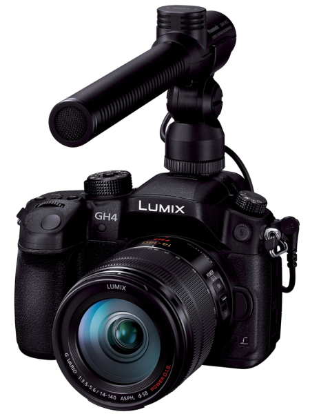 オプションのクリップオンストロボ「DMW-FL580L」（左）とマイク「DMW-MS2」を装着したところ。