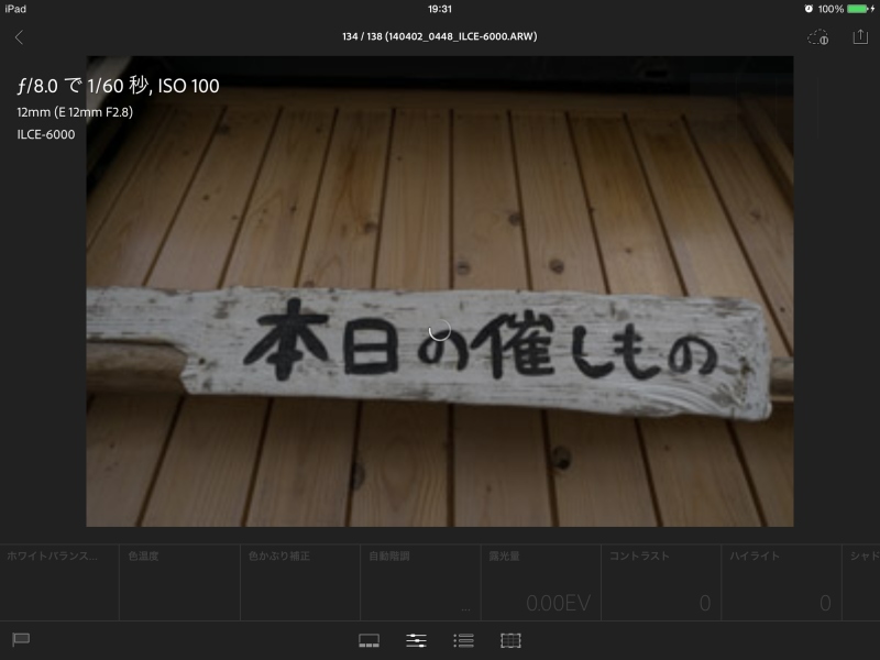 見たい画像をタップすると、1枚だけを大きく表示する「ルーペ表示」に切り替わる。これはまだ画像を読み込んでいる途中の画面。