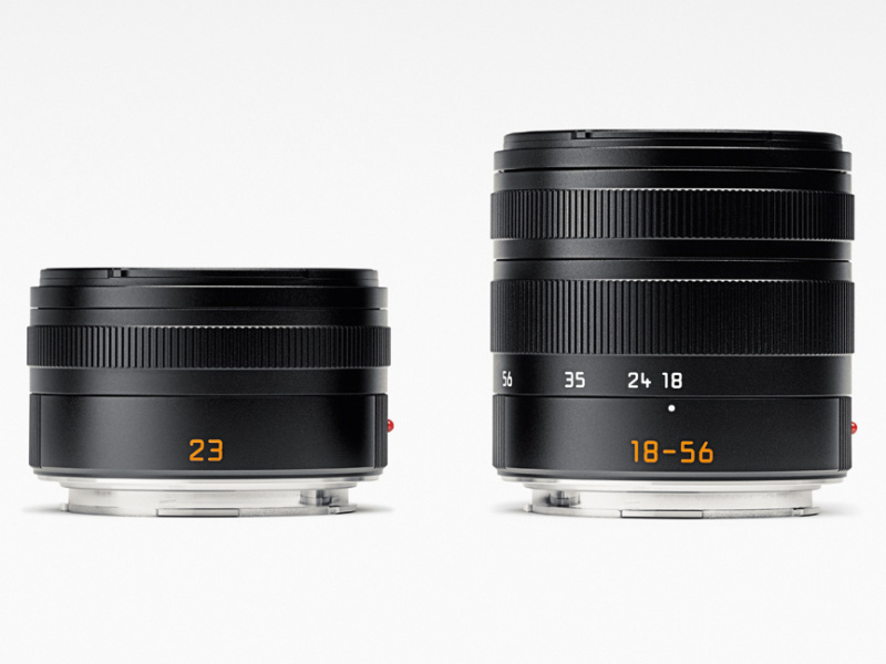 左からライカ ズミクロンT f2/23mm ASPH.、ライカ バリオ・エルマーT f3.5-5.6/18-56mm ASPH.