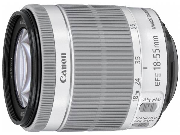 6月上旬発売予定の「EOS Kiss X7（ホワイト）・ダブルレンズキット2」に同梱されるホワイトの標準ズームレンズ（EF-S 18-55mm IS STM）