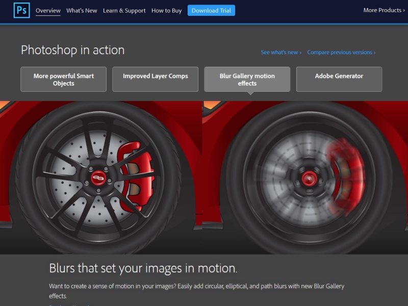 WebサイトでもPhotoshop CCの新機能について紹介されている