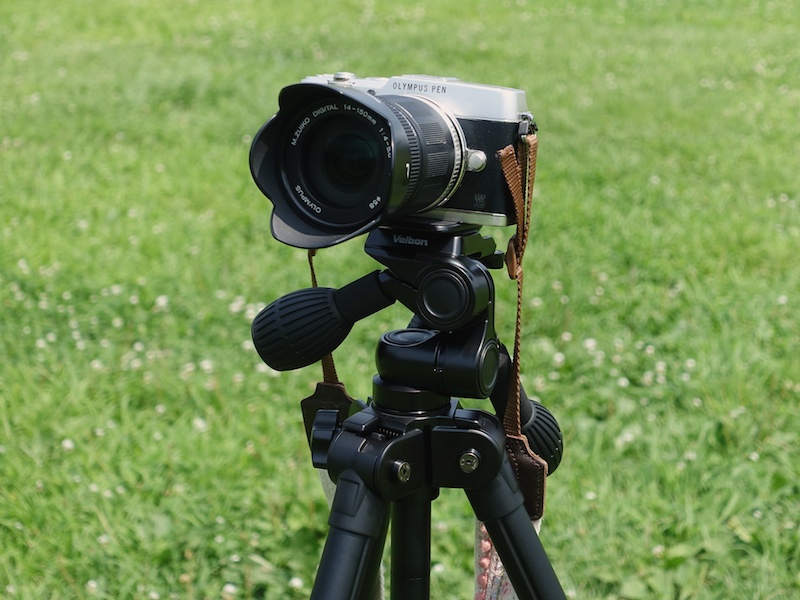 三脚にカメラをしっかり取り付けます。