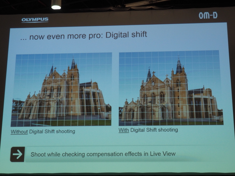 カメラ内でライブビューを見ながらアオリを手動補正できるデジタルシフト機能