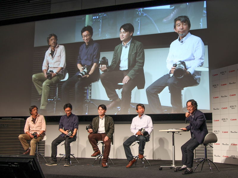 トークセッションの様子。左からルーク・オザワ氏、中西祐介氏、長根広和氏、戸塚学氏、司会の石田立雄氏（アイ・イメージング・フラッグ代表）