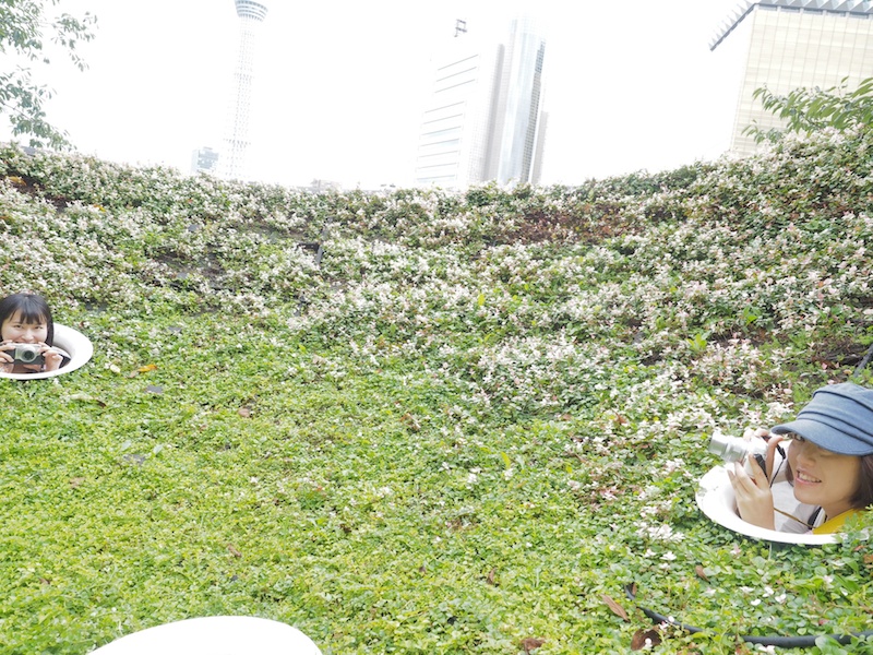 隅田川沿いには、東京藝術大学・台東区・墨田区の三者共催による、観光の誘発を目指したアート環境プロジェクト作品を見ることができます。お椀型の「グリーンプラネット」の穴の中を覗くと、緑の植物、空や東京スカイツリーなどの不思議な世界が広がっていまいました。