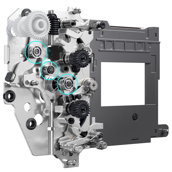 シャッターユニットの駆動部分にボールベアリングを使用した