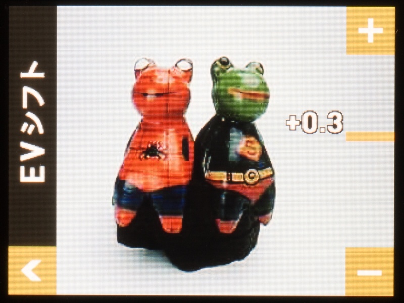 EVシフト（露出補正）時の画面。操作が面倒なのはどうにかしてもらいたい