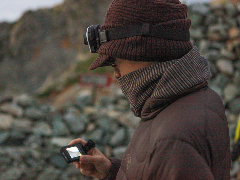一の越山荘の隣で夜明けの景色を撮影した