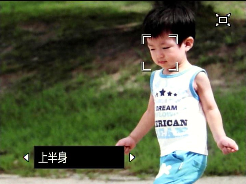 左から順に、オートズームを「顔」「上半身」「全身」に設定した状態。画面に対する顔の大きさが維持されるように、被写体の動きに応じて自動的にズームが行われる