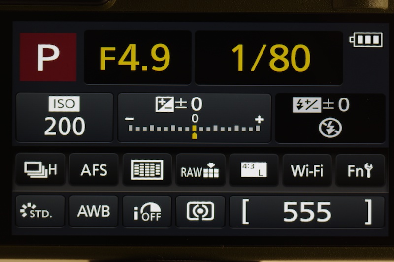 電子ビューファインダー用に、撮影情報のみの背面モニター表示を備える