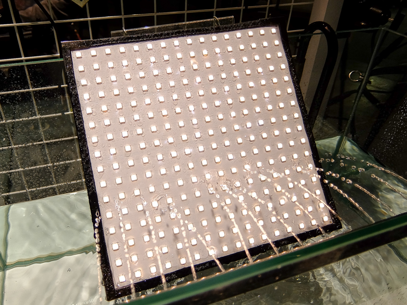 水を掛けて防水をアピールしていた