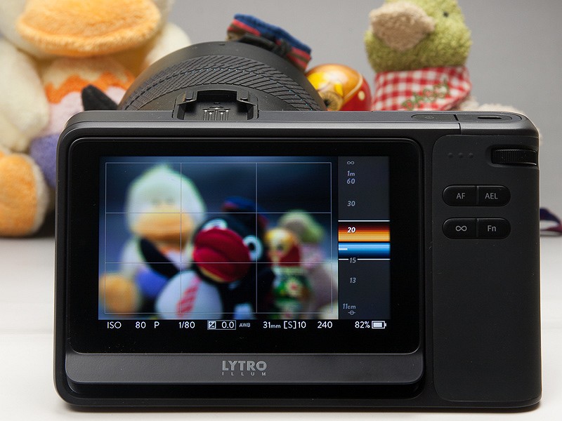 通常の撮影画面。深度アシストバーが再合焦範囲を示している