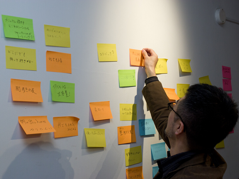 集まった意見を壁に貼り付けていく