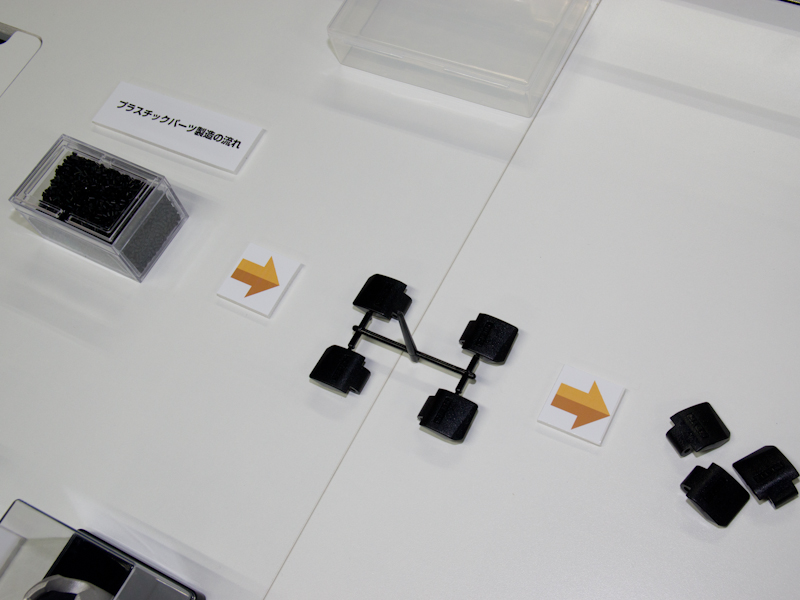 レバーなどプラスチックパーツは加工前の素材も置いた
