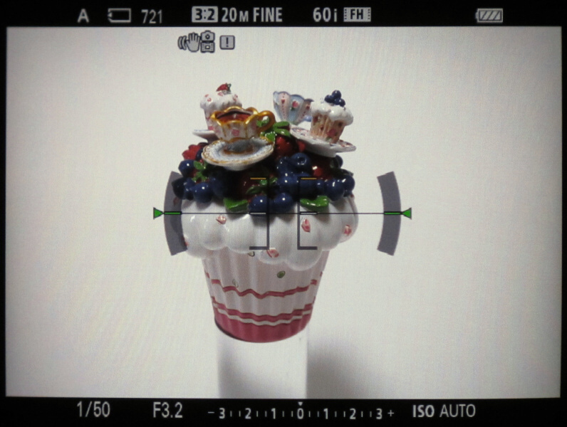 RX100 IIIのEVF画面。EVFのスペックは0.39インチ、144万ドット。倍率は0.59倍とする。一眼レフユーザーをはじめファインダー接眼派にとって、EVFの存在はありがたい。