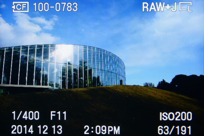 再生画面の表示は、DISP（表示切り換え）ボタンを押すたびに、撮影情報あり→撮影情報あり（上に最大5枚の履歴表示）→撮影情報なし→（撮影情報あり、に戻る）…と、切り換わる。