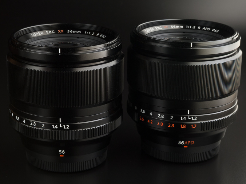 XF 56mm F1.2 R APD（右）とXF 56mm F1.2 R（左）は、APDフィルターの有無以外、同等の機能性だ