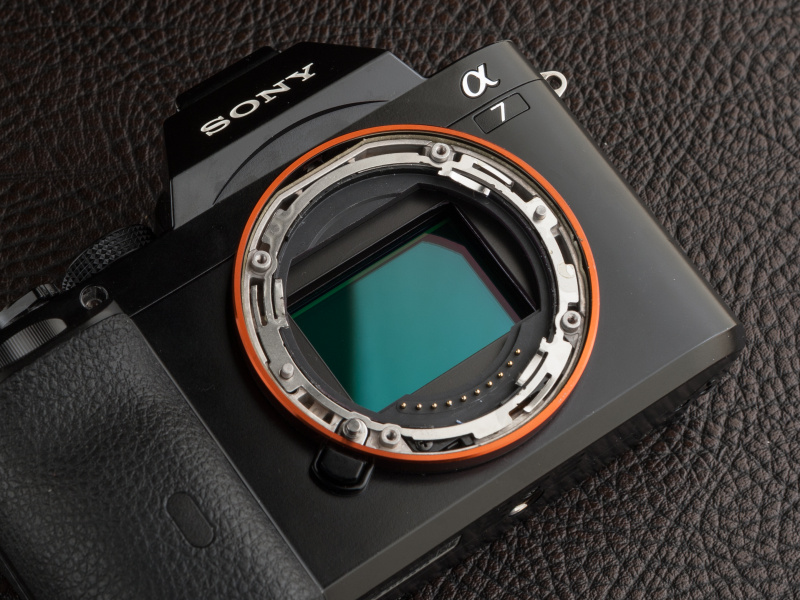 樹脂プレートを取り外したところ。センサー面を傷つけないように慎重に作業したい