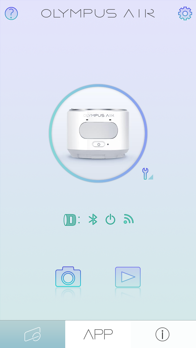 アプリを起動して 「OLYMPUS AIR A01」と連携する画面