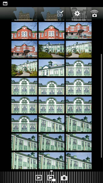 カメラ内の画像を閲覧でき、拡大/縮小表示にしたり、撮影情報を確認したりできる