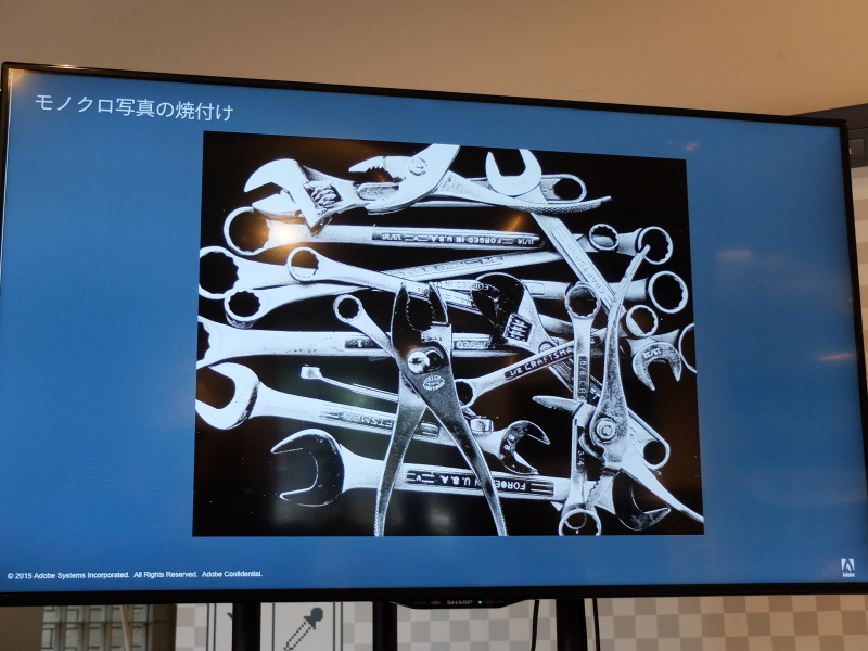 13歳の頃にプリントしたモノクロ写真。実家の地下室の壁に並ぶ工具を撮ったもの