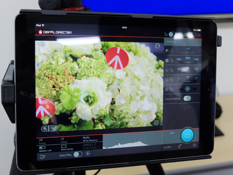 ピーキング表示も可能。「MF」スライダーでフォーカス位置をコントロールできた