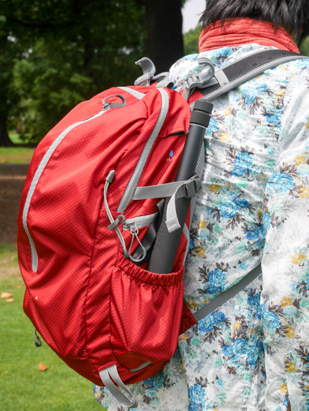 リュックのサイドポケットにしまうときは雲台を下にしたほうが安定する