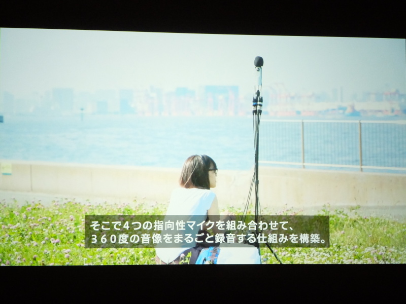 4方向の音を個別チャンネルに録音し。専用プレイヤーで視点方向に合わせた音場を再現する