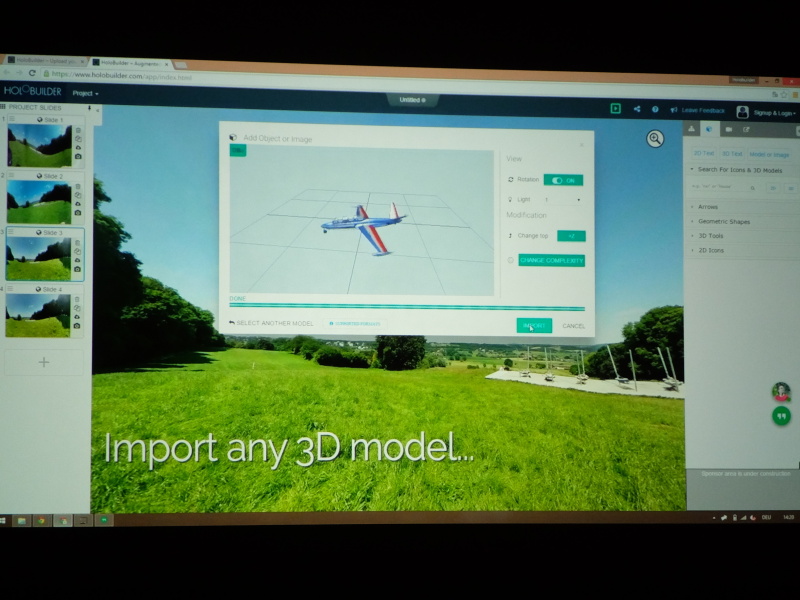 全天球画像に3Dオブジェクトを配置できるWebベースのツール。「2Dのものは多く見られたが、こちらは3D。作りもよく実用レベル」（坂村氏）