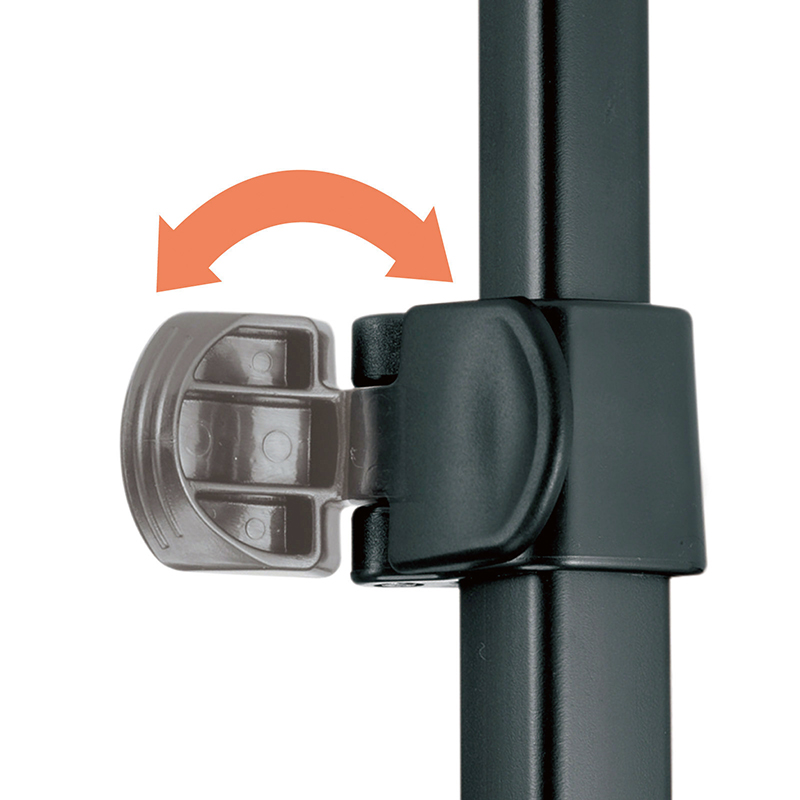 ポール部や脚部の伸縮操作（ロック）はレバー方式