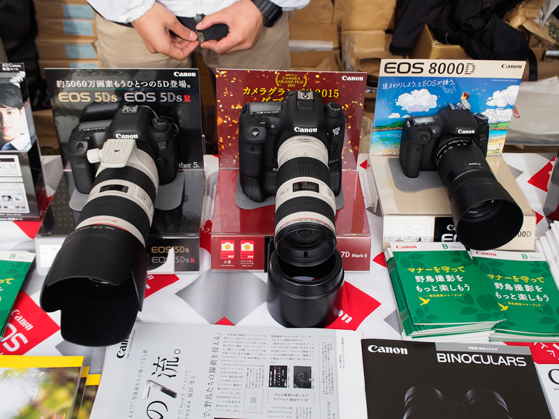 デジタル一眼レフカメラで展示されていたのは、「EOS 5Ds」「EOS 7D MarkII」「EOS 8000D」の3機種。
