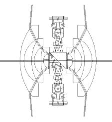 <strong class="">二眼ストレート光学系と二眼屈曲光学系の比較</strong><br class="">通常のストレート光学系では、2つのレンズ間距離は約60mmが限界。これを屈曲光学系にすると、横方向に光路を逃がすことができるので、レンズ間の距離を20mm以下に縮めることが可能となる。左右点対称の美しい構成図だ。屈曲光学系のより詳しい開発秘話は<a href="https://jp.ricoh.com/technology/rd/f_runner/new/fr13/" class="n" target="_blank">こちら</a>