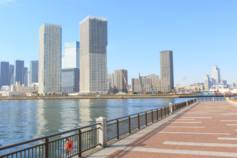 手を伸ばしてわずか50cmほど高い位置から撮っただけで、柵の奥に水面が見えるようになり広々としたイメージが作れた