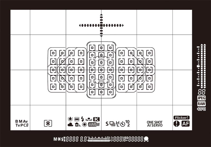 ファインダー内表示（EOS-1D X Mark II）
