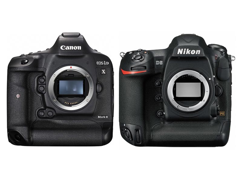 左からキヤノン EOS-1D X Mark II、ニコン D5