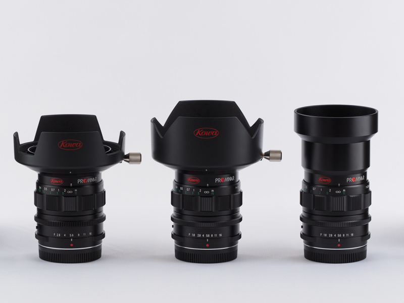 左からKOWA PROMINAR 8.5mm F2.8、KOWA PROMINAR 12mm F1.8、KOWA PROMINAR 25mm F1.8（撮影：桃井一至）