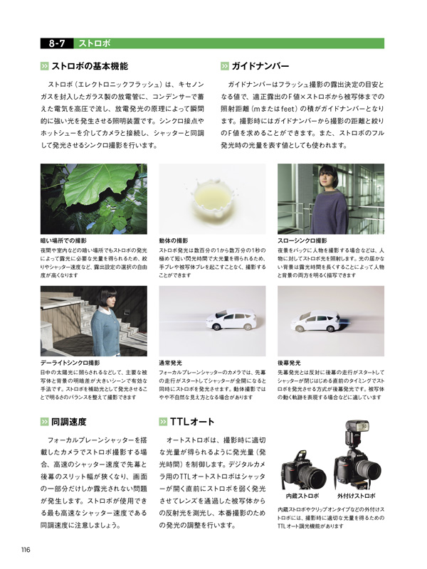 AFモード、レンズ補正、手ブレ補正、ストロボなどの機能解説も収録