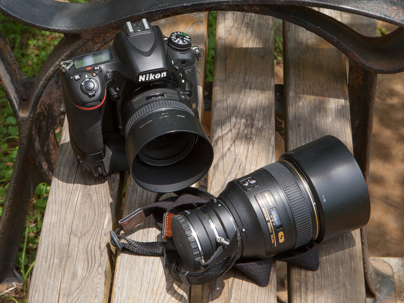 今回のカメラはFXフォーマットのニコンD750。レンズはAF-S NIKKOR 50mm f/1.4G（奥）とAF-S NIKKOR 85mm f/1.4G（手前）だ