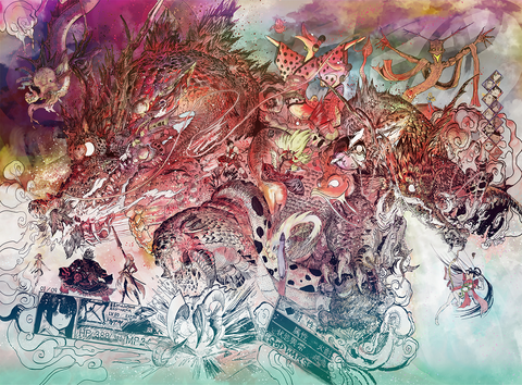 神話シリーズ　スサノオ　手描き　イラスト 日本神話の神、アマテラス、スサノオ、ツクヨミ」のベクター画像