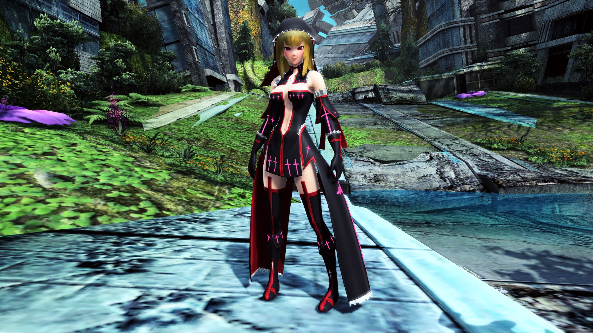 デザイナーフロストが作った衣装。暴力的なシスターをイメージしており十字架状に開いた胸元や背中が特徴