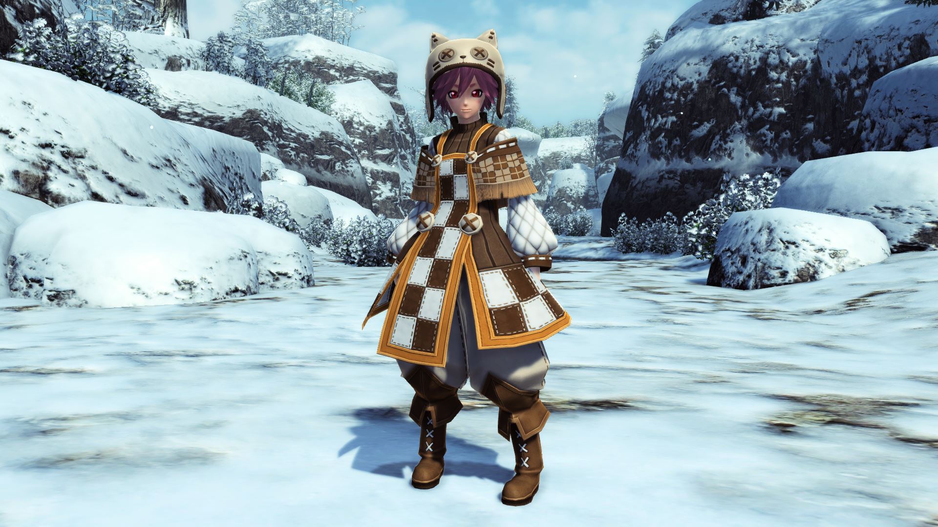 デザイナーふもねこが作った衣装。チェック柄とミシン目がアクセントのほのぼのファンタジー風のデザイン