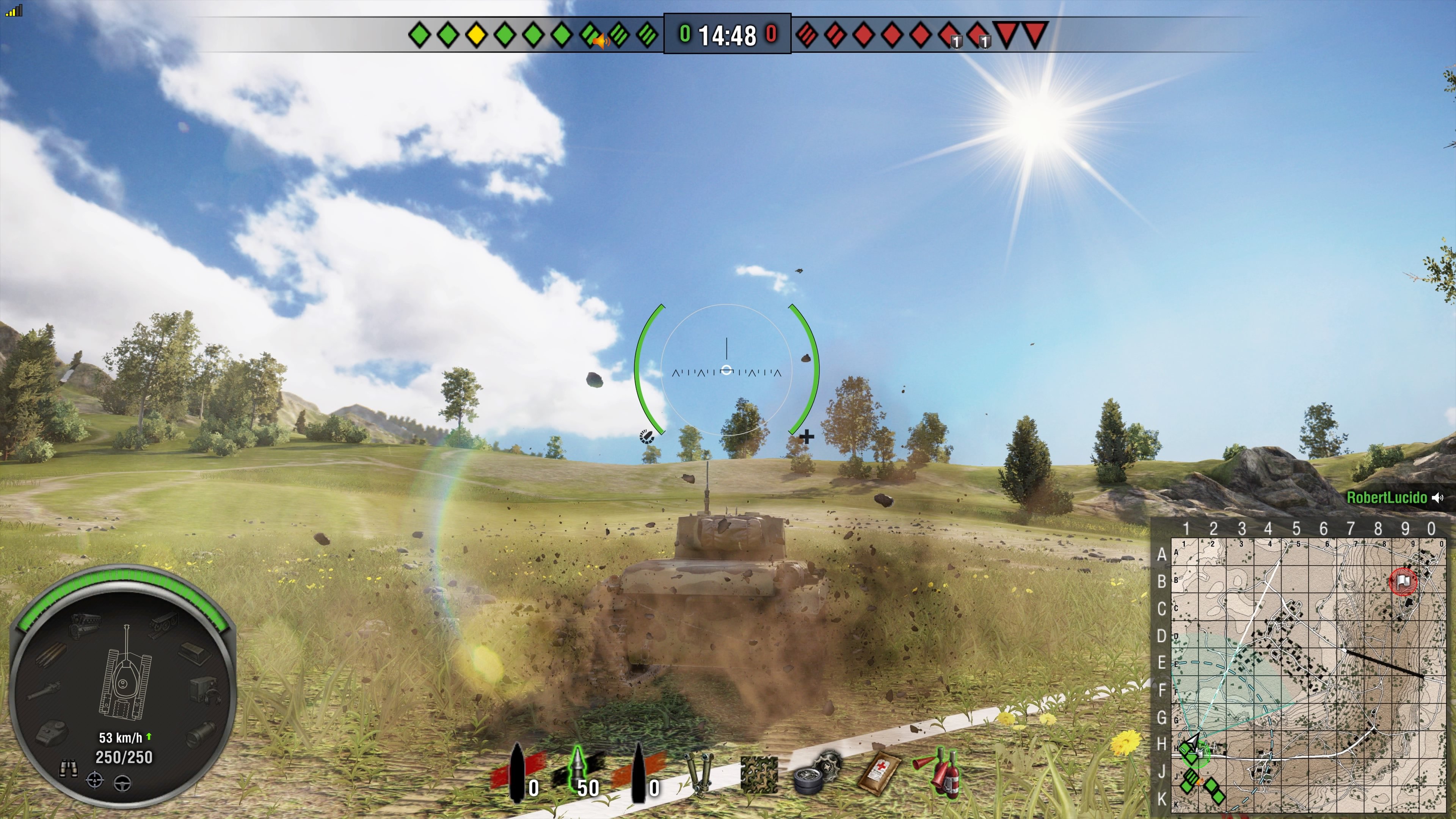 コンソール版は、プラットフォーム毎のサービスで、PC版ほどユーザー数が多くないため、7対7や10対10といった少人数マッチングが心なしか多い。ただ、Grand Finalsを筆頭に、プロシーンでは7対7が採用されており、個人的にはまったく問題ない。戦車密度の低い状態でのびのびと戦車戦が堪能できる