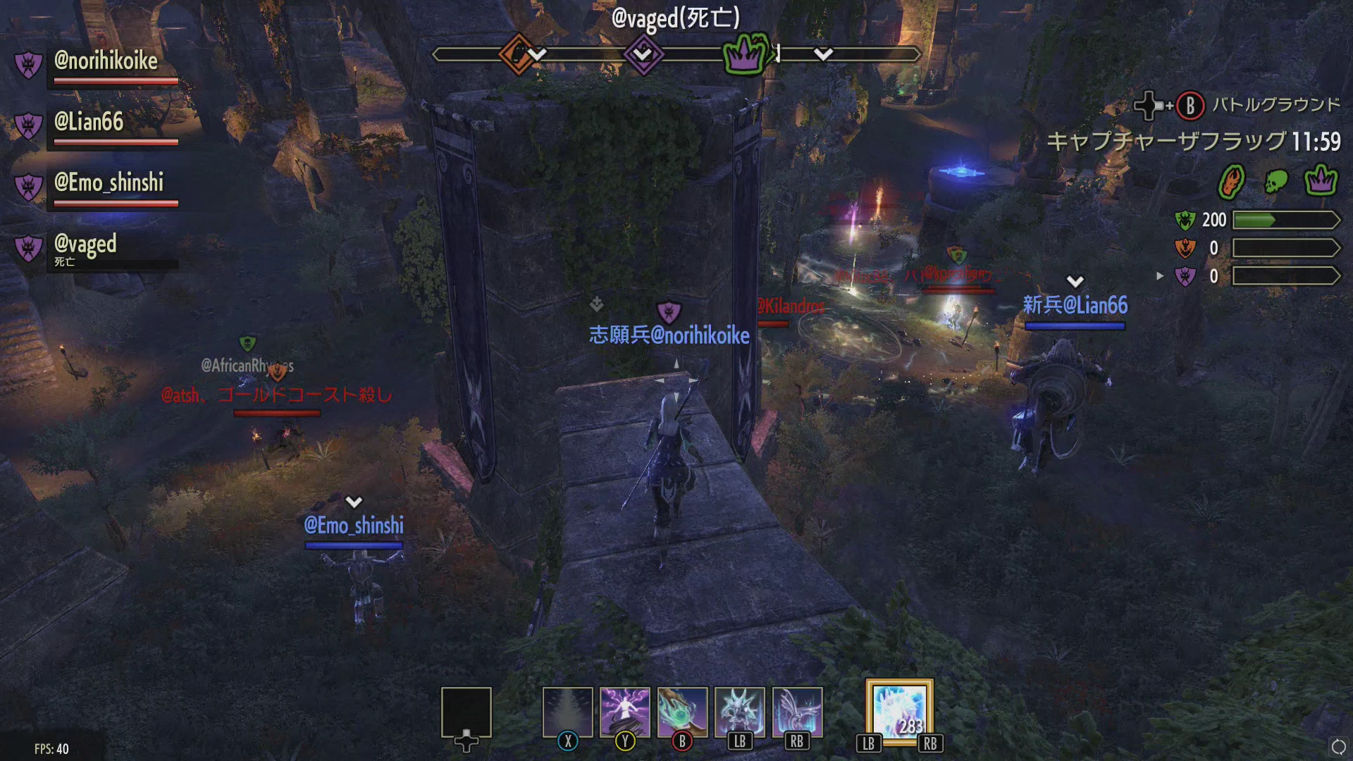 ギルドメンバーを誘って、4vs4vs4のキャプチャーザフラッグに挑戦した。さすがに総勢12名のバトルは所狭しとキャラクターたちが激戦を繰り広げることとなり、圧巻! 最終的にはバトルスキルも高く、戦術にも長けた敵の1チームが圧倒的勝利で15分を待たずしてコールドゲームとなった。やっぱりPvPは人数が多いほど盛り上がるな!