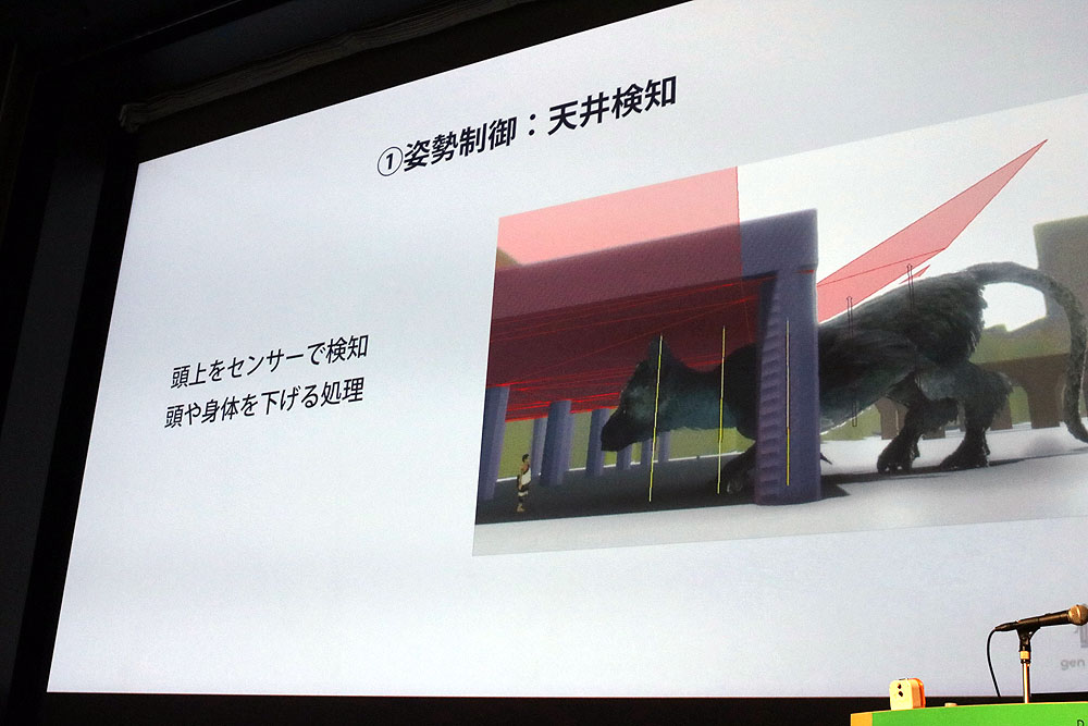 頭上のセンサーで天井を検知してそれに会わせたプロシージャルアニメーションが動作する